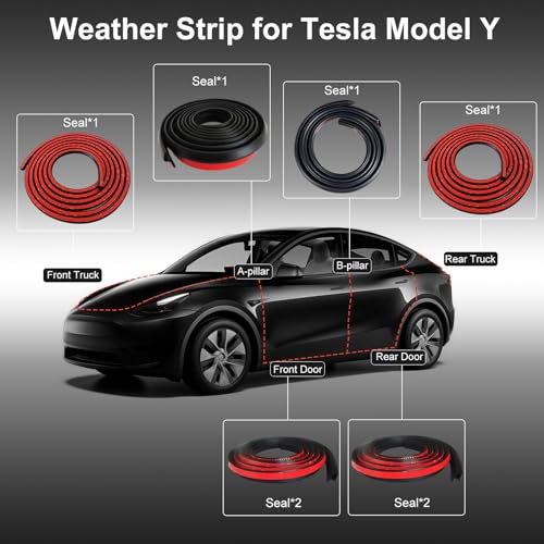 Car Weather Stripping for Tesla Model Y Car Door Rubber Seal Strip Self Adhesive Auto Soundproofing Weatherstrip for Front/Rear Trunk A-Pillar B-Pillar Front/Rear Door - style: For Tesla Model Y