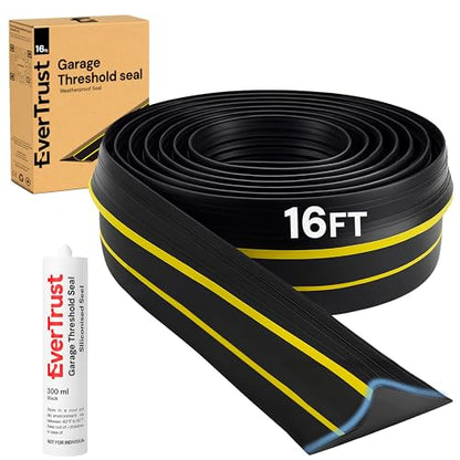 16Ft/5M Garage Threshold Seal Strip. Weatherproof EPDM Rubber Strip Replacement Kit for DIY. Strip + 1pc 300 ml Sealant Adhesive.