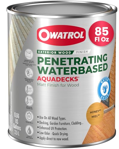 Owatrol Aquadecks Wood Stain and Sealer 85 Oz – Honey - Deck Stain and Sealer Waterproof, Outdoor & Exterior Wood Stain and Sealer in One – Water-Based Penetrating Matte Finish - color: Honey