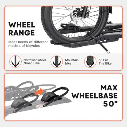 CRAVOT CyberRack E2 Plus EBike Rack with Ramp, 3Positions Foldable, 200 lbs Capacity Heavy Bike Rack Carrier for 2 E-Bike, Foldable Bike Racks for Tow Hitch Up to 5-in Fat Tire 2'' Receiver - style: E2 Plus 3position foldable Black-200lb Capacity+Ramp