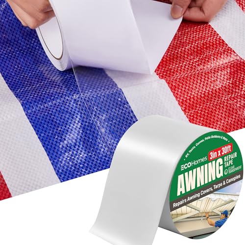 Awning Covers & Tarp Repair Tape - Waterproof Self Adhesive Patch Repair Kit | Patch Tapes for Awnings, Outdoor Canopies, Patio Window Awnings, Gazebos, Tents, RV, Canvas, Boat Covers (Transparent 3") - color: Clear Transparent, size: 3 Inch By 30 FT