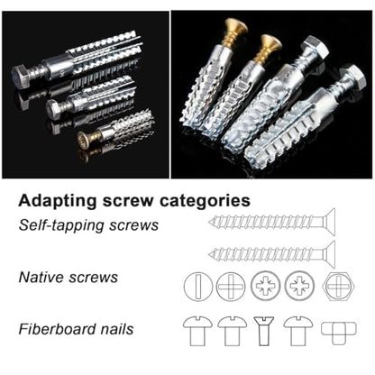 M6 Tree Shaped Steel Hollow Wall Anchor with Screws,Loose Hinge Hole Repair Kit for Concrete Wall, Metal Expansion Bolt for Drywall(200 Pcs)