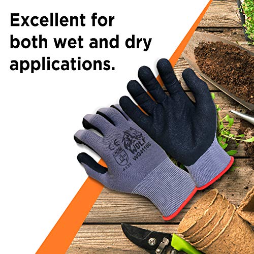 WOLF Ultra-Thin Nitrile Foam Palm Coated Glove with Tacky Dot Grip, Multi Purpose - size: Large (Pack of 12), style: 13-gauge No Dots