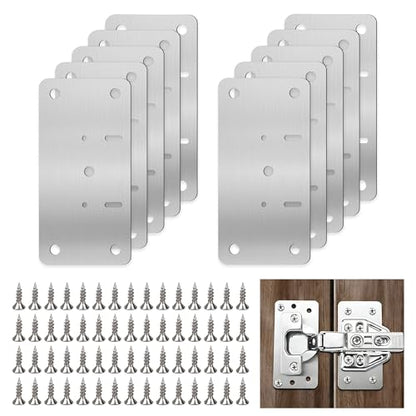 Cabinet Hinge Repair Kit,Cabinet Hinge Repair Board Replacement Kit-Hinge Fixing Plates for Kitchen, Cupboard, Locker, Cabinet Doors with Screws 10-Pcs
