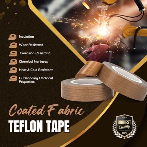 Flexzion High Temp Teflon Tape for Impulse Sealer, Vacuum Sealer, Heat Sealing, Food Packaging & Industrial Use - Teflon Fiberglass PTFE Tape, 13mm x 10m (0.5in x 32.8 Ft) - size: 0.5in X 32.8 Ft