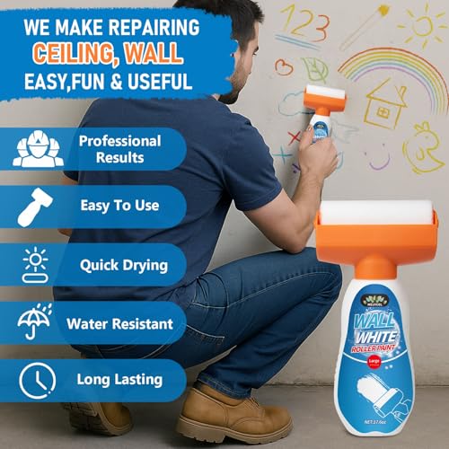 White Paint for Wall, 17.6 Floz Wall Touch Up Paint With Roller - style: 17.6 FlOz
