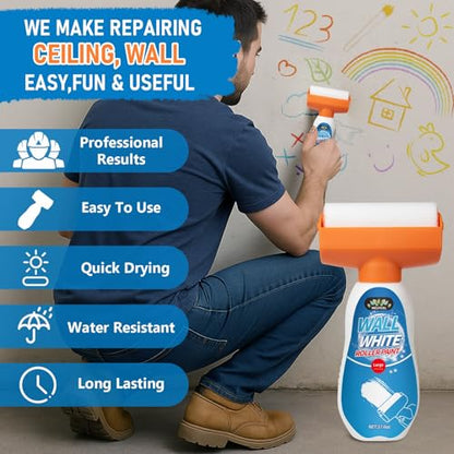 White Paint for Wall, 17.6 Floz Wall Touch Up Paint With Roller - style: 17.6 FlOz