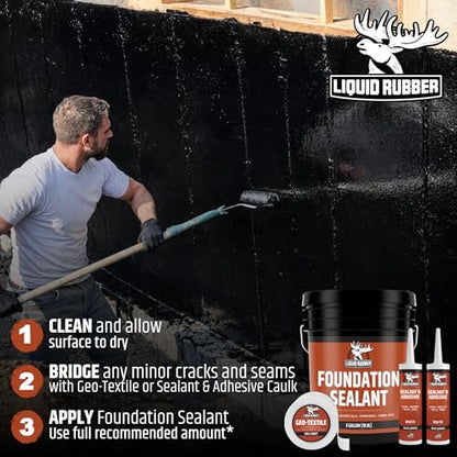 Liquid Rubber Basement and Foundation Repair Sealant - Waterproof Concrete Sealer & Crack Filler - Flexible Coating for Indoor & Outdoor Use - Waterproofing Paint - Black, 2.5 Gallon - size: 2.5 Gallon