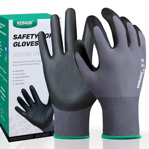 Kebada W5-12 Pairs Safety Work Gloves Foam Nitrile Coated, Seamless Knit Nylon Glove with Grip, Ideal for Mechanic, Warehouse, Construction & Gardening, Medium - color: W5 Grey (12 Pairs), size: Medium
