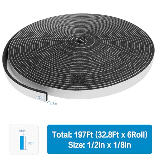 DGSL Foam Insulation Tape, 1/2In x 1/8In x197FtWeather Stripping Door Seal Strip for Doors and Windows,Sliding Door, Soundproofing Door Seal,Weatherstrip,Air Conditioning Seal Strip - size: 1/2In x 1/8In x197Ft