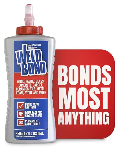 Weldbond Multi-Surface Strong Glue – Fast Drying Glue for Wood, Tile, Ceramic, Pottery, Glass, Metal & More – Heavy Duty Adhesive for Mosaic, Crafts, Wood Working & Repairs – 14.2oz (420ml) 1 Pack - size: 1-Pack