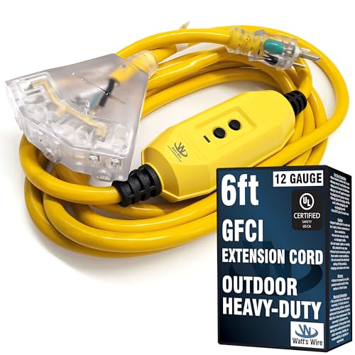 6 ft GFCI Extension Cord - Outdoor Extension Cord Waterproof - Heavy Duty Outdoor Extension Cords 6 ft with Multiple Outlets - Watts Wire - 6' Grounded - GFI Cord - size: 6 Ft