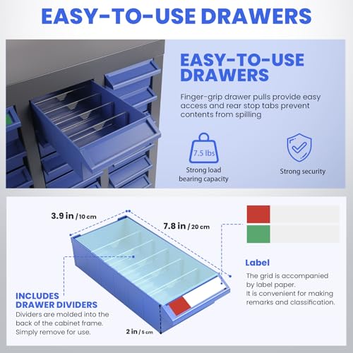 40 Drawer Parts Cabinet,330 Lb Nut and Bolt Storage Cabinet,Abs Nut and Tool Storage Organizer,with Dividers and Labels,Suitable for Studio,Laboratory and Home Use/Blue - size: Parts Cabinet:21X9X25 in