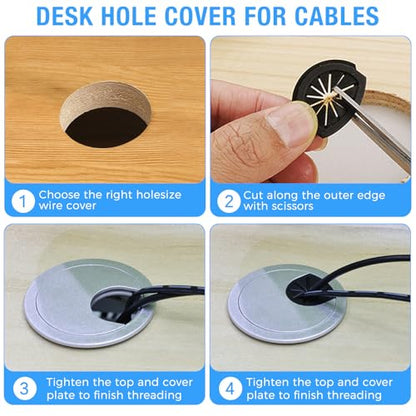 Desk Grommet 2-3/8" (60 mm), Desk Cord Hole Cover, Cable Grommet ABS Plastic, Desk Hole Grommet for Office and Home Table Cable, Detachable Cable Cord Organizer (Silver Sand 4 Pcs) - size: 2-3/8" (60 mm), style: 4 pcs Silver Sand