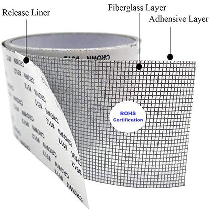 ACEBON Window Screen Repair Kit - 2"x80' Tape for Tears & Holes, Strong Adhesive Black Fiberglass Mesh - color: Black, size: 2in x 80in