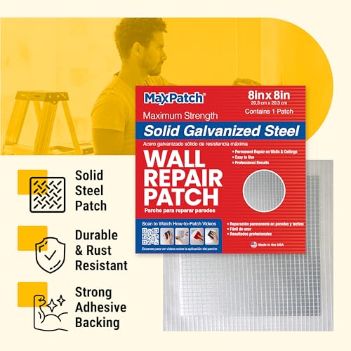 MaxPatch® 4 in. x 4 in. Solid Metal Self-Adhesive Wall Repair Patch (3-Pack) – Durable Galvanized Metal, Easy Application for Drywall, Plaster, and Ceiling Repairs