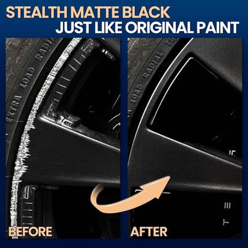 Matte Black Rim Touch Up Paint, Flat Black Wheel Paint Pen for Curb Rash & Scratch, Car Wheel Scratch Repair Kit for Alloy, Metal, Enamel, Universal Satin Black Automotive Touch Up Paint Pen (1 fl oz) - color: Matte Black
