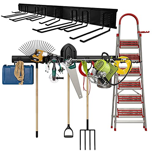 TORACK Tool Storage Rack, Heavy Duty Steel Garage Wall Mount Garden Tool Organizer for Ladders, Chairs, Shovels, Broom, Power tools (8-Pack 5.7"-11" Mixed Hooks, up to 800 lbs) - size: Metal Rack