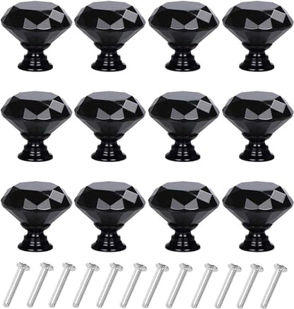 YourGift 6 Pack Drawer Knobs Diamond Shaped Crystal Glass 30mm Cabinet Knobs Pull Handles (30mm, 6 Pack, All Black) - color: All Black, size: 30 mm, 6 Pack
