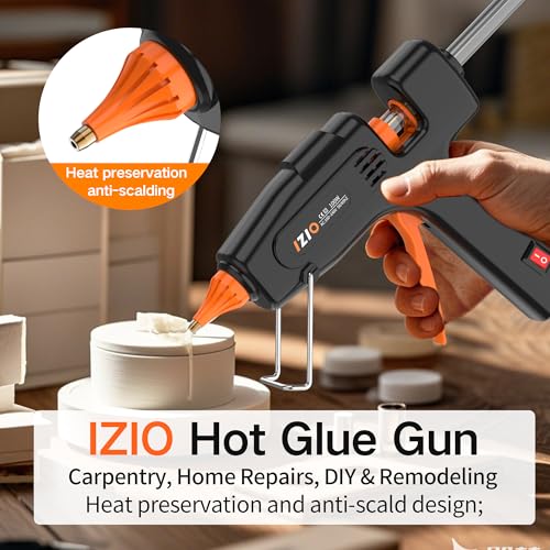 IZIO Professional Hot Glue Gun Kit-100W Fast Heat, 21 Glue Sticks(7/16"), Detachable Anti-Scald Nozzle & Durable Pouch | Heavy lightweight for diy projects, home repairs,ergonomic grip,Black gluegun - color: Black
