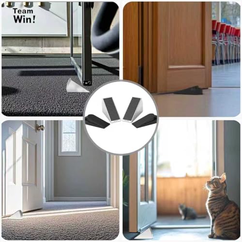 Heavy Duty Door Stopper, Stainless Steel and Rubber, Spring-Loaded Adjustable Design, Non-Slip Metal Wedge for Home and Office (4)