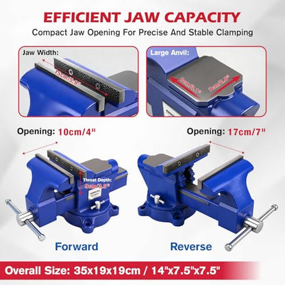 6-Inch Bench Vise with Jaw Pads, Heavy Duty Workbench Vise with Anvil, 360° Swivel Locking Base, 4500 lbs Clamping Force Bench Vice for Woodworking, Drilling, Pipe Cutting - style: 6" New Version + Magnetic Pads