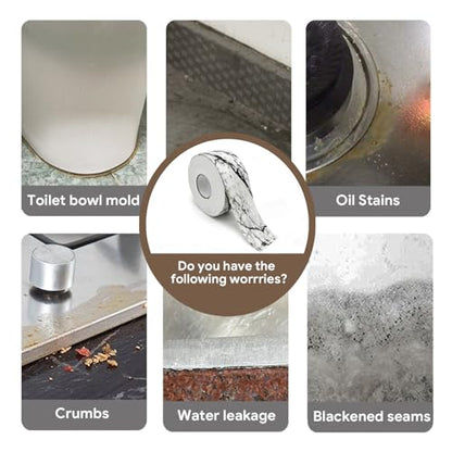 UIOCSSC Caulk Tape Strip, 1.5" x 10.5Ft Self Adhesive Bath & Kitchen Sealant Strip, PVC Waterproof Sealing Tape for Bathtub Toilet Bathroom Shower Kitchen Sink - color: Marble