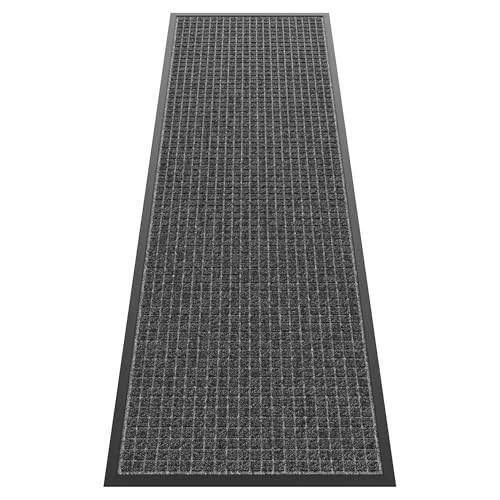 Sturdy Front Door Mat Outside Entrance, 6' x 2' All-Season All-Weather Doormat Waterproof, Stain and Fade Resistant, Natural Rubber Indoor Outdoor Welcome Door Mat Trap Dirt - color: Grey Squares, size: 72" x 24"