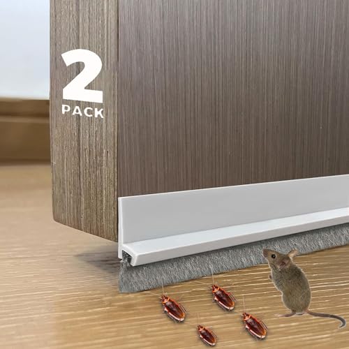 2-Pack Door Draft Stoppers with Brush, Door Sweep for Exterior/Interior Doors - Soundproof, Dust/Noise/Hot or Cold Air Insulation, 2" W x 39" L (White) - size: White