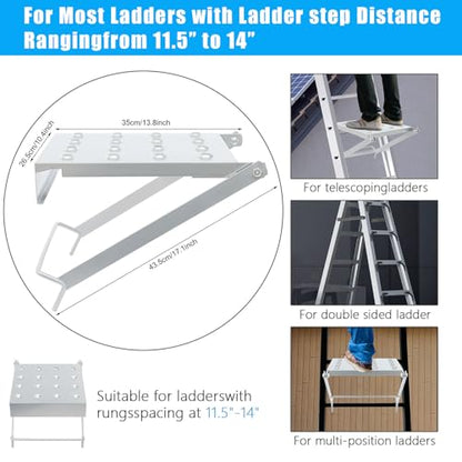 DYRABREST Ladder Work Platform Accessory Foldable Heavy Duty 330lbs Capacity Hanging Step for Multi-Purpose Articulated Ladders Silver