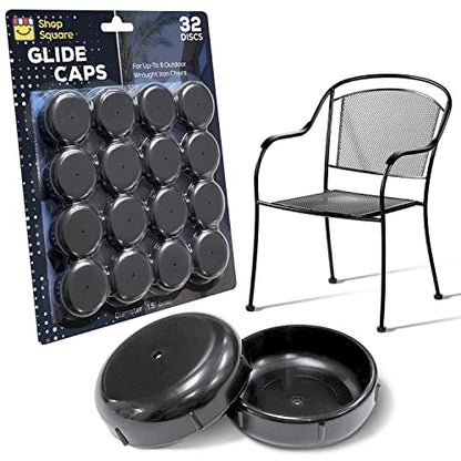 Wrought Iron Patio Furniture Feet Caps (32 Pack, Black) - 1.5" Round Plastic Outdoor Chair Leg Caps, Patio Furniture Replacement Feet - color: Black, size: 32 Gliders