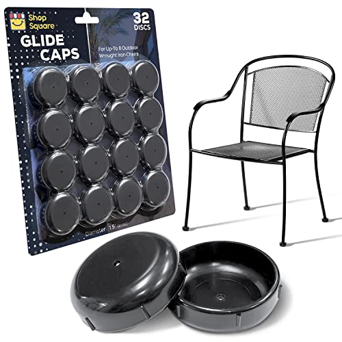 Wrought Iron Patio Furniture Feet Caps (32 Pack, Black) - 1.5" Round Plastic Outdoor Chair Leg Caps, Patio Furniture Replacement Feet - color: Black, size: 32 Gliders