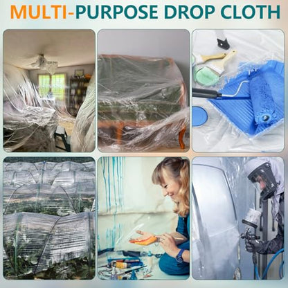 3-Pack 12x9ft Plastic Drop Cloths - Disposable Painter's Sheeting for Floor/Furniture/Car Protection,Paint Drop Cloth - color: 3-Pack