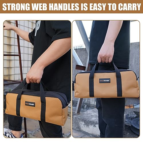 MELOTOUGH Canvas Tool Bag 14 Inch Tool Tote Bag with Zipper Heavy Duty Portable Tool Organizer Bag for Electrician,HVAC,Carpenter,Mechanic,Plumbing(Tan) - color: TanBlack