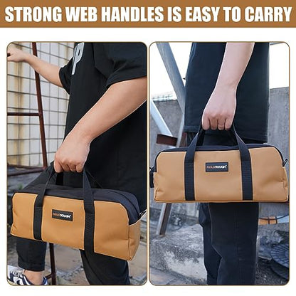 MELOTOUGH Canvas Tool Bag 14 Inch Tool Tote Bag with Zipper Heavy Duty Portable Tool Organizer Bag for Electrician,HVAC,Carpenter,Mechanic,Plumbing(Tan) - color: TanBlack