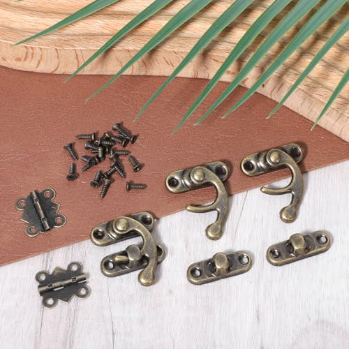 30 Sets Retro Jewelry Box Hinges, Latches and Hooks - Jewelry Box Hardware, Retro Vintage Style Hinge with Screws for Cabinet Crafts Wooden Jewelrys Boxes (Catch*10 + Hinges*20) (30)