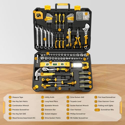 GRENPRO 219PCS Tool Set Tool Kit For Home, Car Motorcycle Automotive Basic Dorm Starter Household Hand Tool Kits, Mechanics Tools Set For Women, Portable Plastic Tool Boxes Organizers And Storage Case - style: Yellow Hand Tool Set 219PC