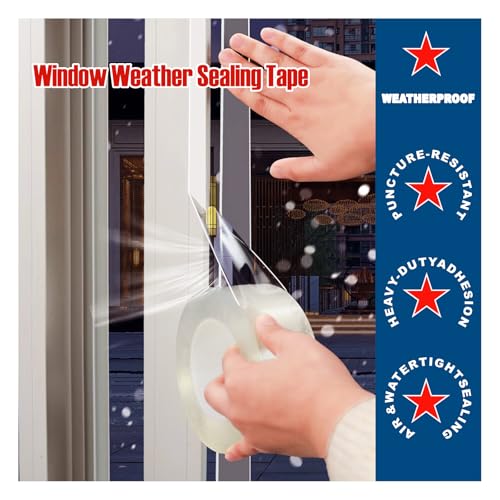 Transparent Window Weather Sealing Tape, 4-Inch x 85FT, Clear Window Draft Isolation Sealing Film Tape-Clear Draft Stopper Adhesive Tape for Doors, Windows and Shower Glass Gaps (4-Inch x 85FT) - size: 4-Inch x 85FT