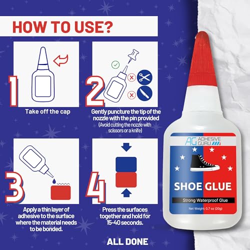 Adhesive Guru Professional Shoe Glue (2x0.7 oz), Shoe Sole Repair, Ultimate Shoe Repair Glue, Suitable for Sports Shoes, Sneakers, Boots, Sandals etc. Compatible with CA Accelerator - 2 Pack - size: 2 Pack, style: Shoe Glue