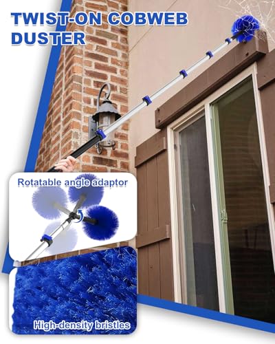 30Ft Reach Solar Panel Cleaning Brush Kit with 5-24ft Telescoping Pole, Water Fed Window Cleaner Tool with 20" Brush, Soap Dispenser, Cobweb Duster, Squeegee for Roof, CV, Gutter, Boat, Deck - color: Blue