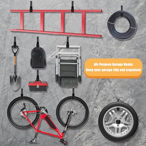 Heavy Duty Utility Hooks for Wall Mount, Garage Wall Hooks, Multi-Use Hose, Bike, Ladder, Chainsaw & Leaf Blower Hanger - 6 Medium (6 M) - size: 6 M