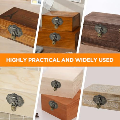 2 Set Jewelry Box Hasp Catch and Lock, Retro Engraved Decorative Hardware Kit with Screws for DIY Wooden Case Furniture Cabinet Suitcase Decoration and Repairs (Antique Bronze)