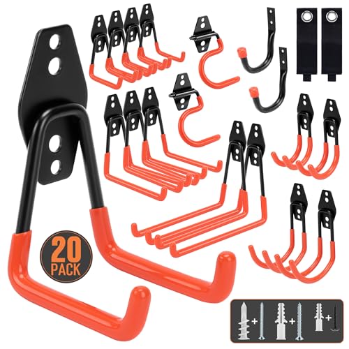 TONDA Garage Hooks, 20 Pack Garage Organization, Wall Storage Hooks Heavy Duty for Hanging Bike, Ladder, Garden Tools, Hose and Ropes, Orange - color: Orange