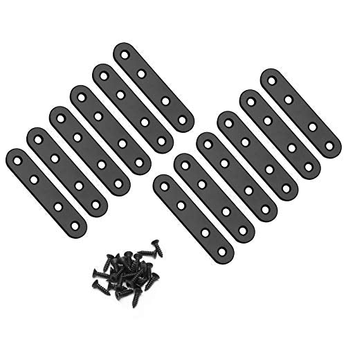 Jiozermi 12 Pcs Straight Brace, Flat Brace 3.15” x 0.69”, Stainless Steel Straight Bracket, Mending Joining Plates for Wood, Board, Bed Frame, Furniture & Shelves, Matte Black - size: Black, 3.15” x 0.69”, 12 Pcs