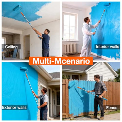12-Pack 9 Inch Paint Roller Kit with 3FT Extendable Pole, Microfiber Roller Covers, Frame, Plastic Drop Cloth, Painting Tools for Walls, Ceilings, Furniture, Home, DIY Renovation - color: 13 Pack, 9" roller
