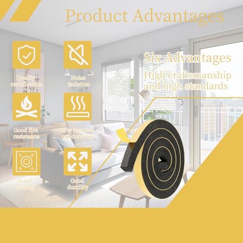 Window Air Conditioner Foam Tape -2 Rolls, 1 Inch Wide x 1/2 Inch Thick Weather Stripping Door Seal Strip for Insulation, Weatherstrip, Gap Blocker,Total 13Feet Long