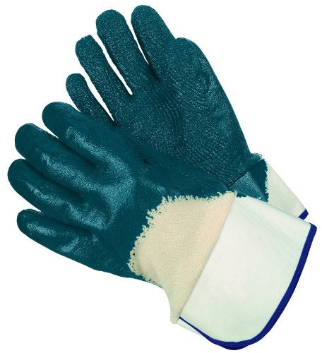 MCR Safety 97962L Predator Economy Palm Coated Men's Gloves with Jersey Lined and Safety cuff, Rough, Blue/White, Large, 1-Pair