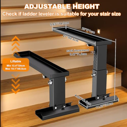 Foldable Heavy Duty Ladder Extender Plus-Adjustable Height 13.4-19.1", Ladder Leveler for Stair-Ladder Aide-Ladder Leveler for Extension Ladders with 27x5.63" Platform-Non-Slip Mat-Holds up to 880lbs