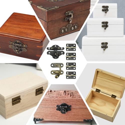 30 Pcs Retro Jewelry Box Hinges and Latches Set, Antique Bronze Hardware with Matching Screws, Metal Hinges & Latch Hooks for Wooden Boxes, Cabinets & DIY