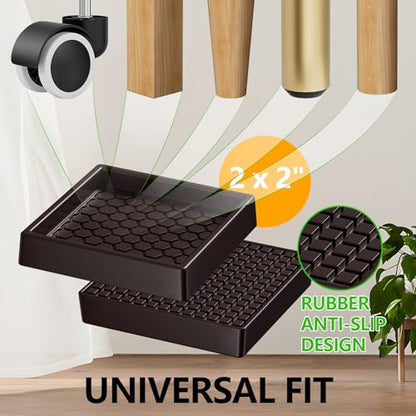 Non Slip Furniture Pads - 2x2 Anti Skid Caster Cups, 16PCS Square Furniture Coasters for Hardwood Floors, Anti Slide Furniture Cup Bed Floor Protectors, Furniture Stoppers to Prevent Sliding(Brown) - size: 2" 16pcs Brown